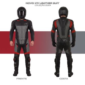 Macacão X11 Speed 2 Motoqueiro Superbike 2 Peças Couro Bovino - Cinza/Vermelho