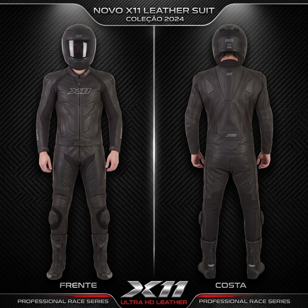 Macacão X11 Speed 2 Motoqueiro Superbike 2 Peças Couro Bovino - Preto - Imagem 6
